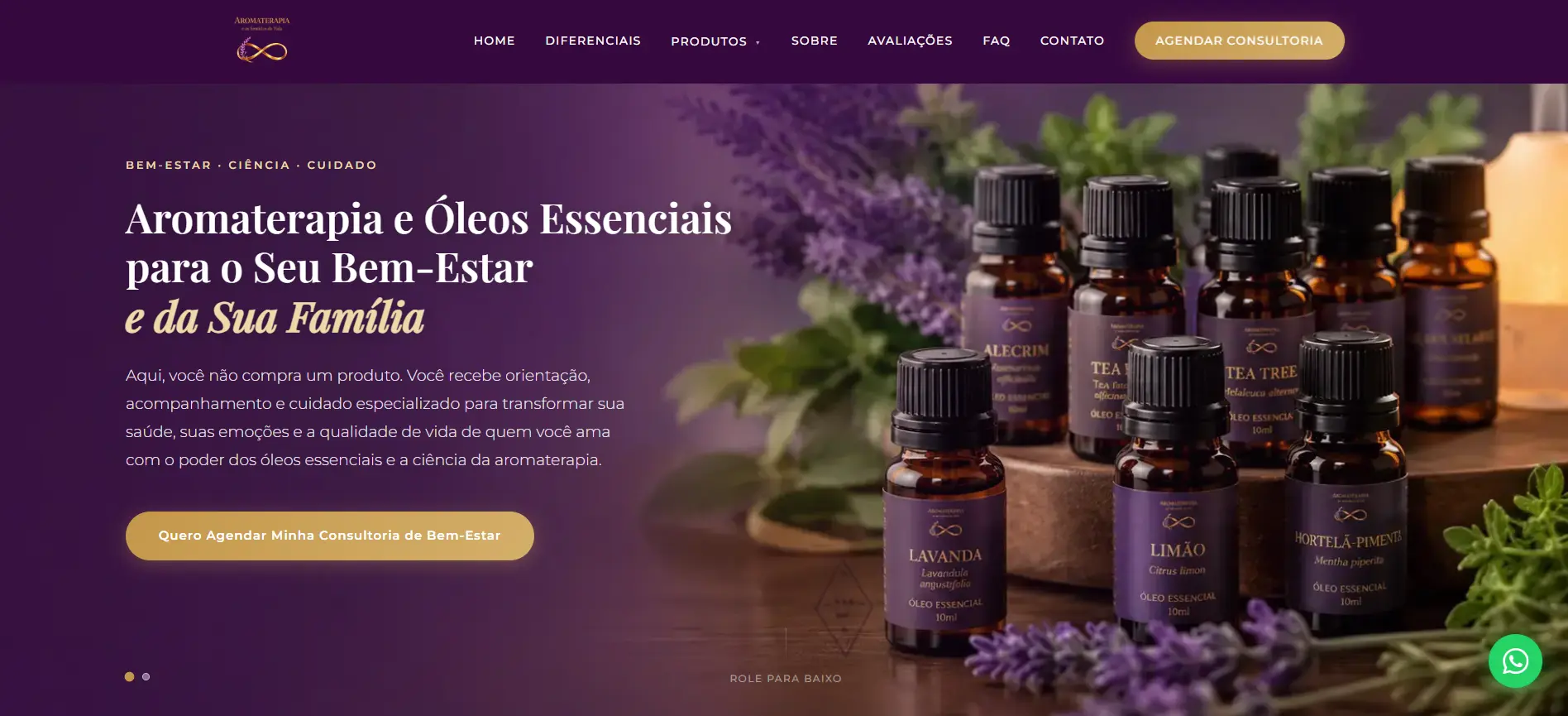 Captura de tela do site da Aromaterapia e os Sentidos da Vida