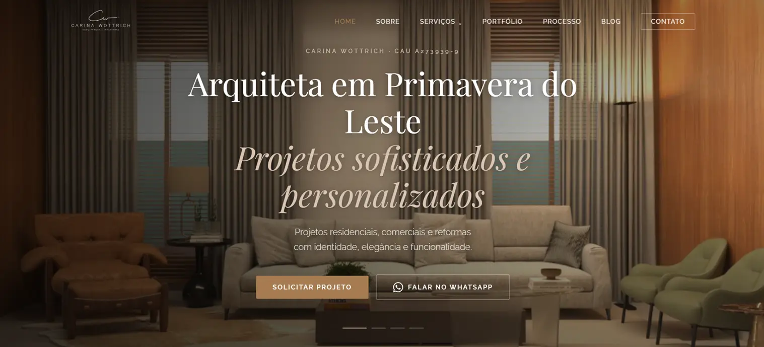 Captura de tela do site da Arquiteta Carina Wottrich