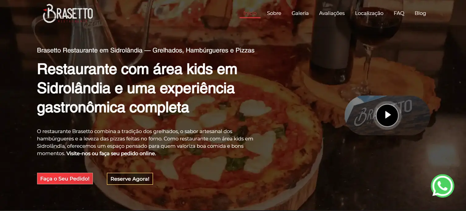 Captura de tela do site do Brasetto Restaurante