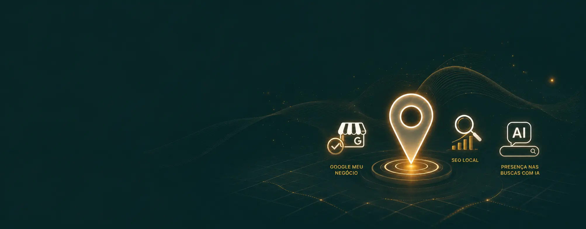Ilustração representando Google Meu Negócio, SEO Local e presença nas buscas com Inteligência Artificial