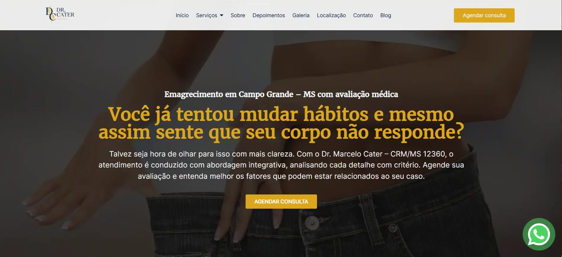 Captura de tela do site do Dr. Cater
