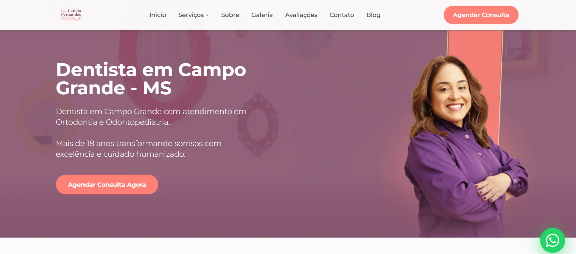 Captura de tela do site da Dra. Letícia Fernandes