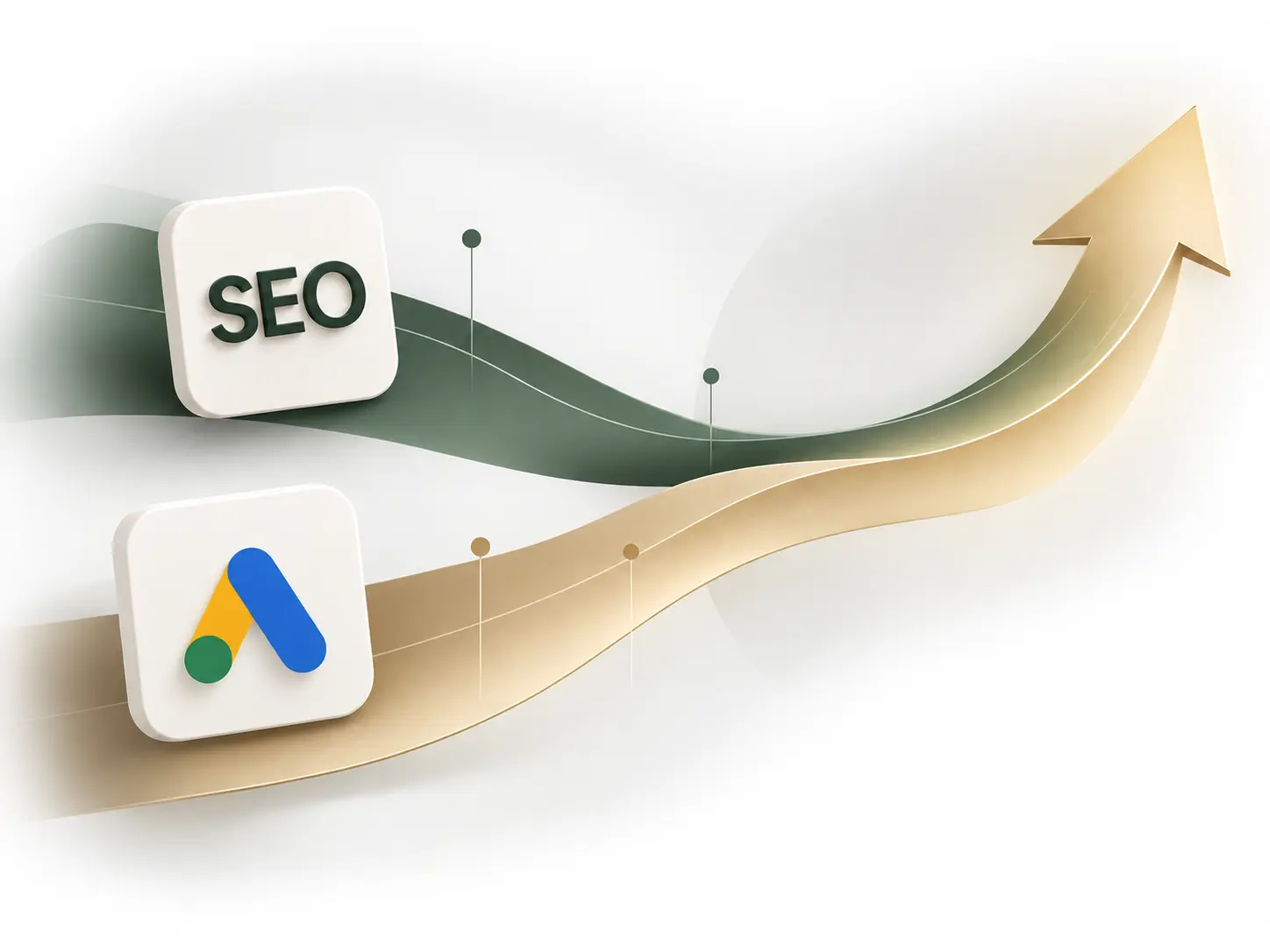 Ilustração representando SEO e Google Ads trabalhando juntos para gerar crescimento.