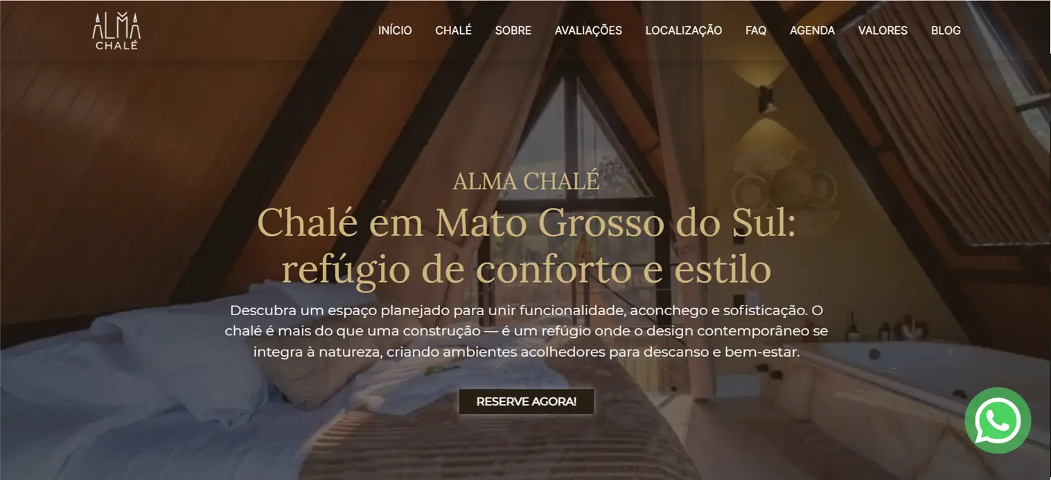 Captura de tela do site do Alma Chalé